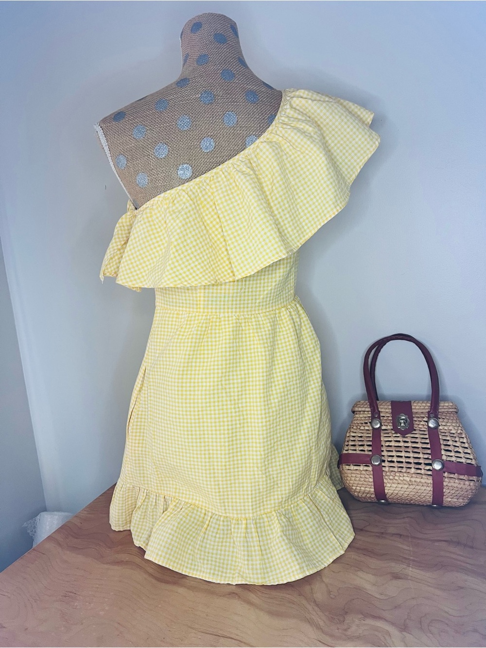 Gingham One-Shoulder Ruffle Short Dress - Picture 2 of 7
